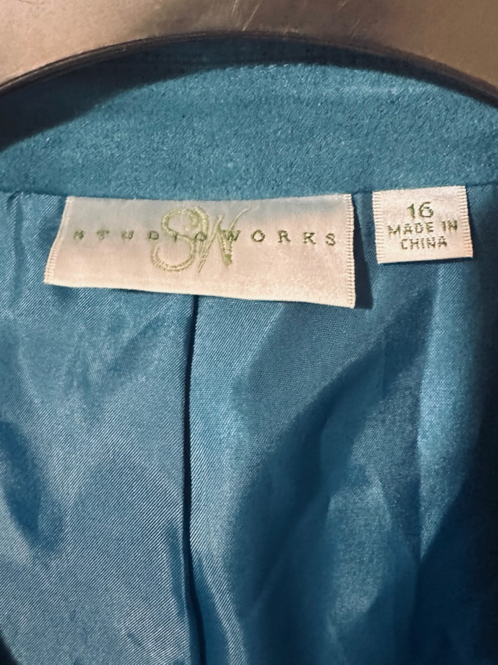 STUDIO WORKS teal blue/green velvet 3 button blazer jacket size 16 - Picture 6 of 8